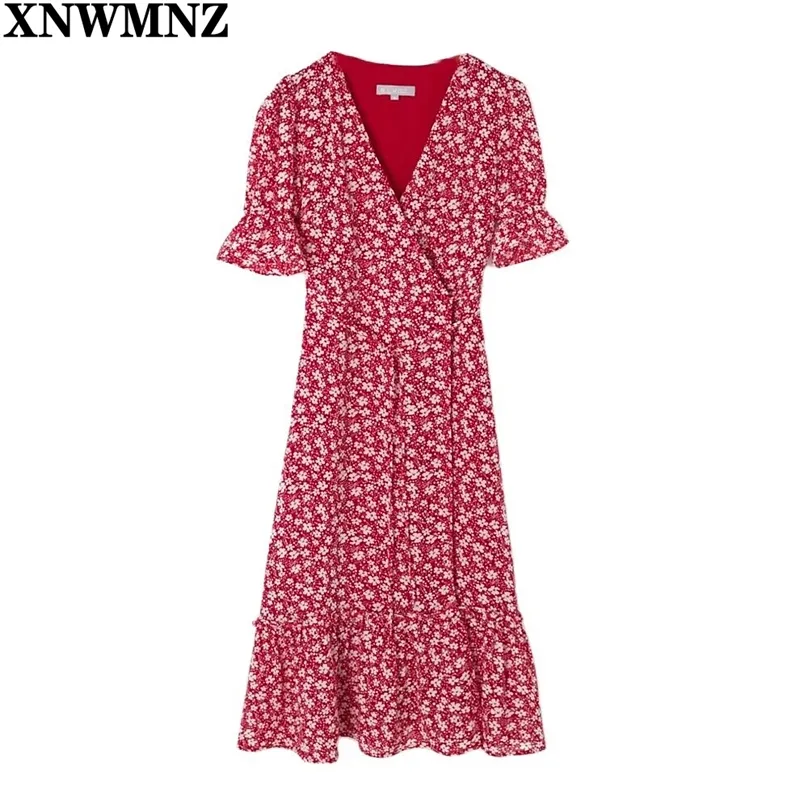 knee length dresses for ladies Lauren Ralph Lauren Red Floral Wrap Midi Dress main image 0