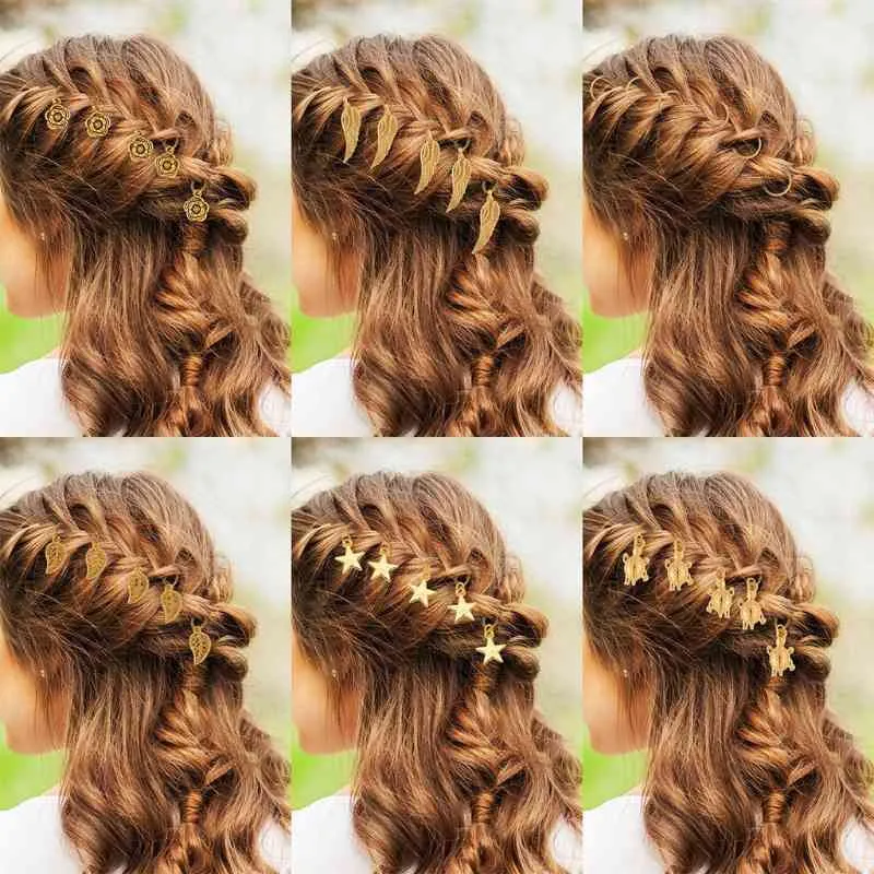 120 Pcs Alloy Hair Jewelry Fashion Shell Princess Braids Metal Pendant Decoration Shiny Accessory for Women