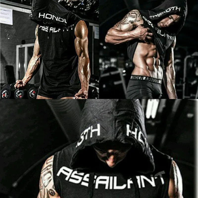 Men s Cotton Hooded Tank Top Breathable Fitness Clothing for Bodybuilders and Casual Wear