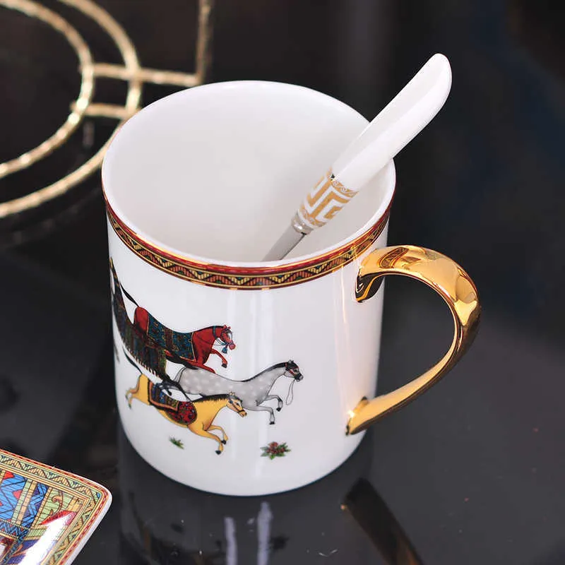 Ceramic Mug Bone China Mugs Coffee Cups Drinkware Cute Mugs Porcelain Cup Birthday Present Ceramic Coffeeware With Spoon 210611