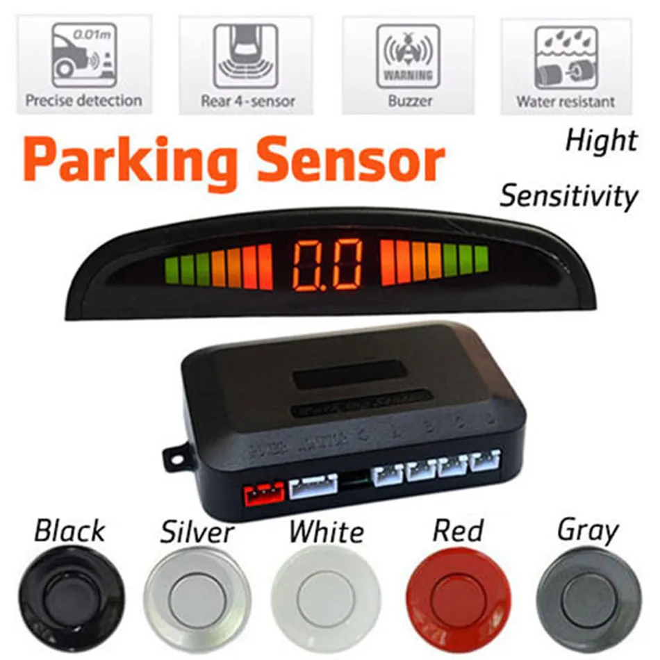 Bilparkering Sensor LED-kit 4 Sensorer Buzzer Reverse Backup Radar Sound Alert Indicator Probe System 12V Auto ParkTronic A43