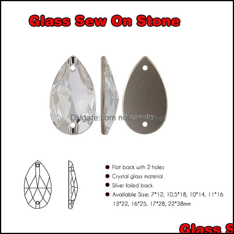 Crystal AB Teardrops Sew On Rhinestone All Size Glass Flatback Fancy Sew-on Stone R3230 50pcs per bag