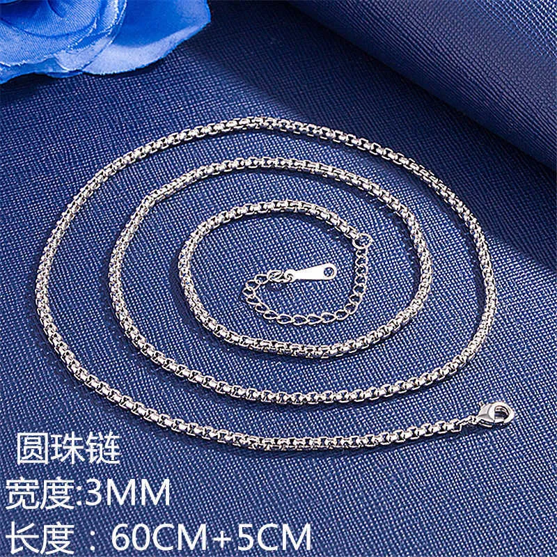 Necklaces Chains Silver Bead Necklace 3mm bead chain men's necklace platinum long chain bead necklace