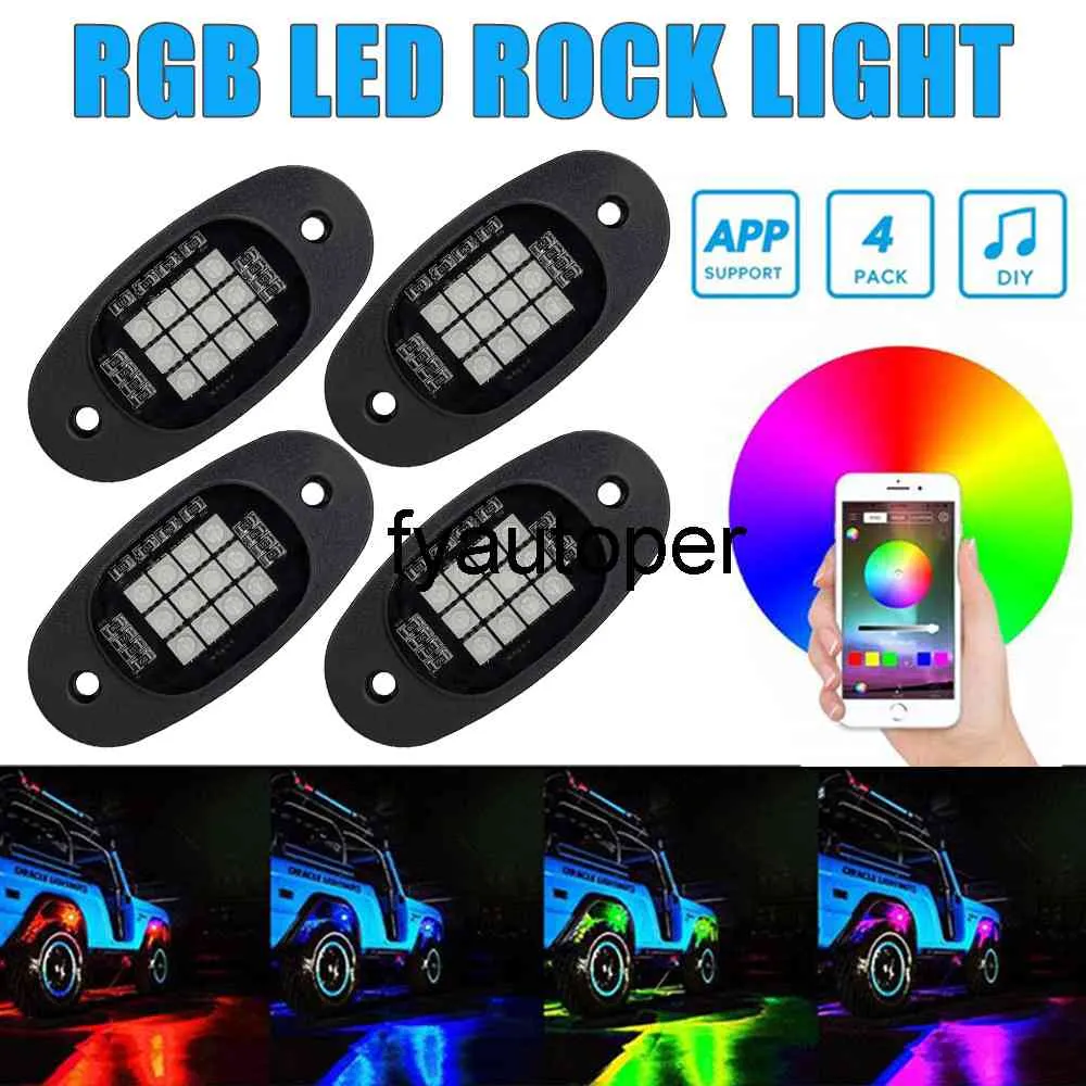 Bluetooth APP Control 4 in 1 Atmosphere Lamp RGB Rock Lights for Jeep Car Truck SUV Off-road LED Underglow Light