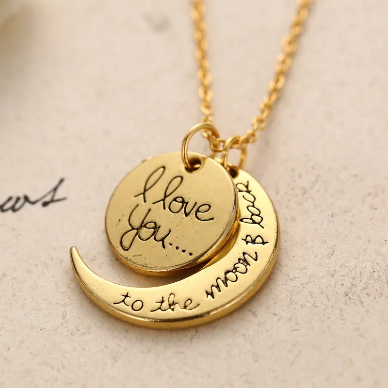 Fashion Pendant Necklace I Love You To The Moon And Back Retro Silver Pendant Necklace Gold/Silver Necklace Charm Pendant Love Moon Necklace