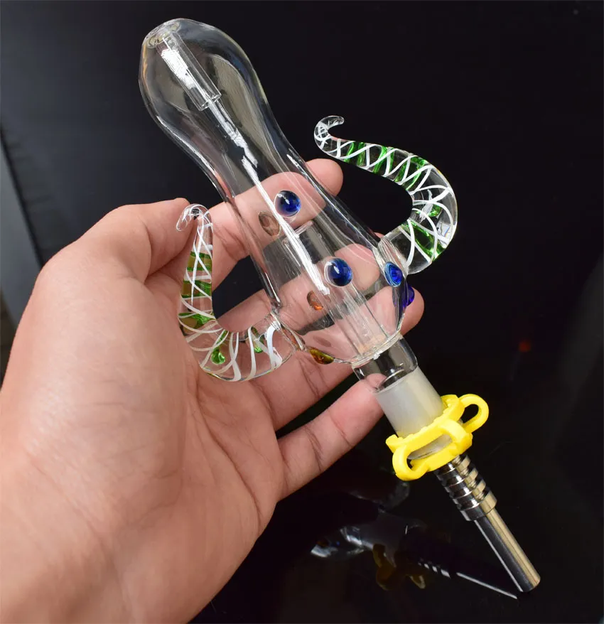 Mini Nectar Collector Kit glass pipe With 14mm GR2 Titanium Tip Nail Quartz Tip For Oil Rigs Glass Bongs