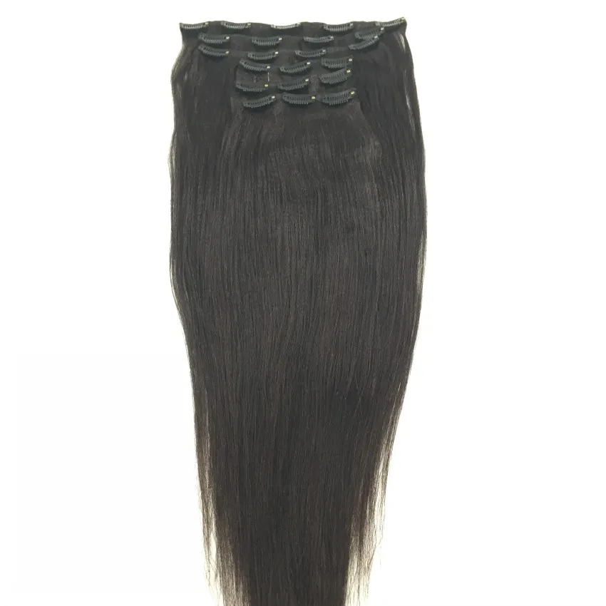 Braziliaanse Virgin Yaki Rechte Clip in Hair Extensions, 100% Menselijk Haar Yaki Clip in extensies, / set, kleur 1b