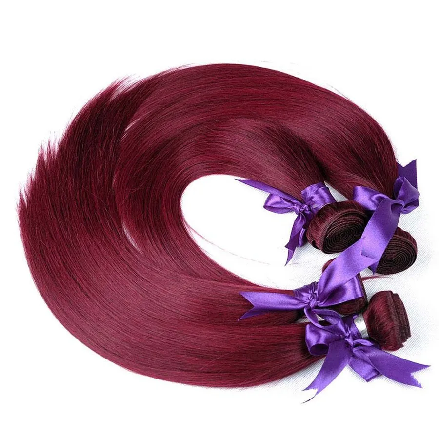 Burgundy Wine Red Color 99J Brazilian Virgin Hair Weave Bundles Peruvian Malaysian Indian Silky Straight Remy Human Hair Extensions