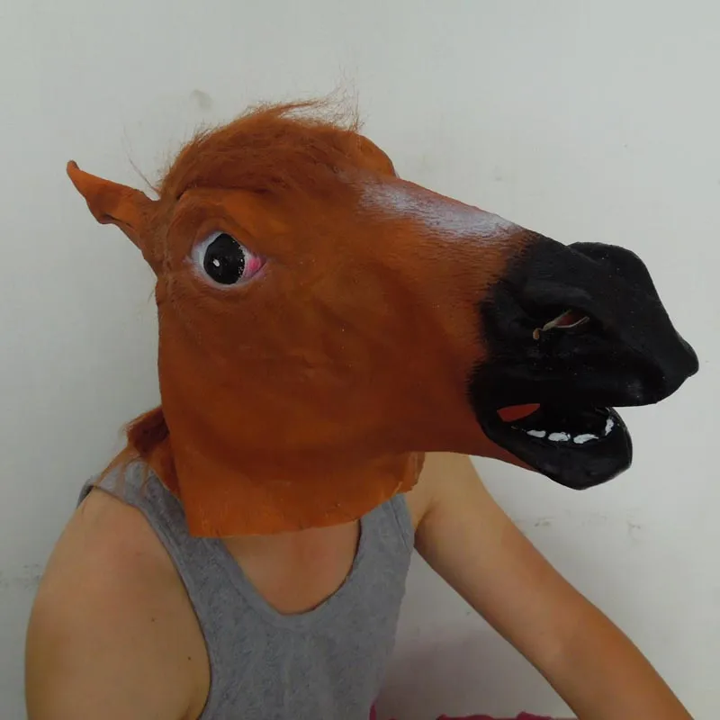 Assustador marrom Máscara Do Cavalo Engraçado Máscara de Látex Carnaval Animal Traje Traje de Halloween Festa de Natal Teatro Prop à venda