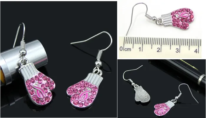 Newst Breast Cancer Awareness Jewelry Earrings, Breast Cancer Pink Ribbon Fighting Box Gloves Earrings