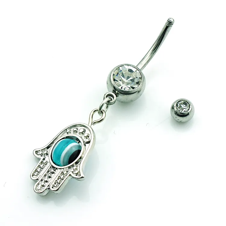 Gloednieuwe Mode Belly Button Ringen 316L Rvs Dangle Retro Hand Navel Body Piercing Sieraden