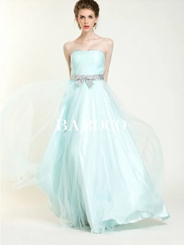 Princess Design Simple A-Line Strapless Floor-Length Beaded Sequins Sashes Bridesmaid dress