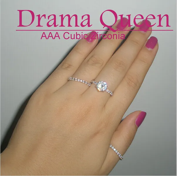 Frete grátis por atacado Mulheres Clear Zircon 10KT Ouro Branco Preenchido 3-em-1 Casamento Simulado com Diamante Feminino Conjunto de Anel de Banda Tamanho 5-11