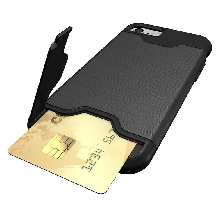 Card Slot Case för iPhone X 8 Armour Case Hard Shell Back Cover med Kickstand Case för iPhone 6 6 Plus 7 7 Plus