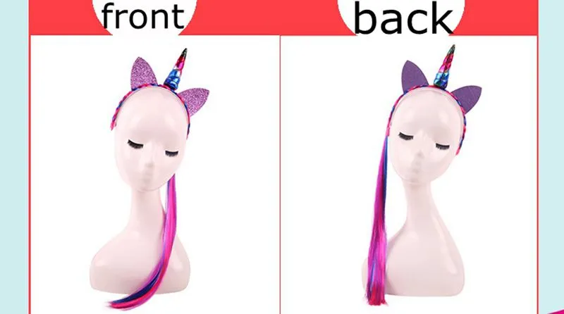 INS Yeni Saç Peruk Ile Unicorn Horn Kafa Sticks örgüler Fantezi Elbise Noel Partisi Kız Lady Cosplay Glitter Kulak Hairband dolgu çanta