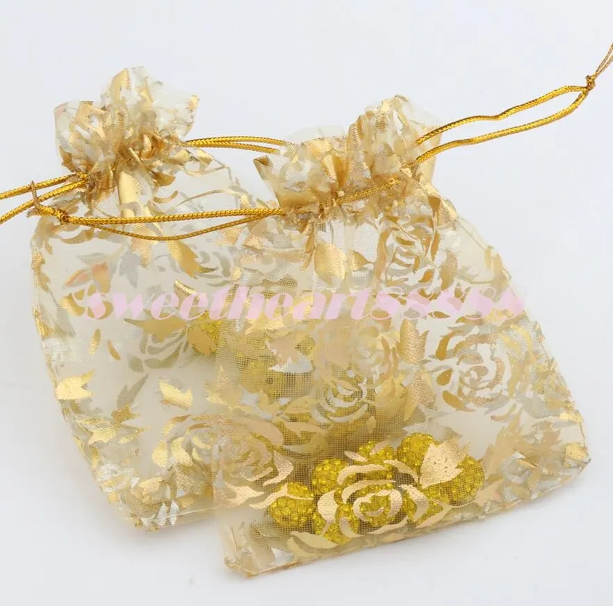 9x12cm Gold Rose Design Organza Jewelry torebki torebki cukierkowe gb038 sell3188620