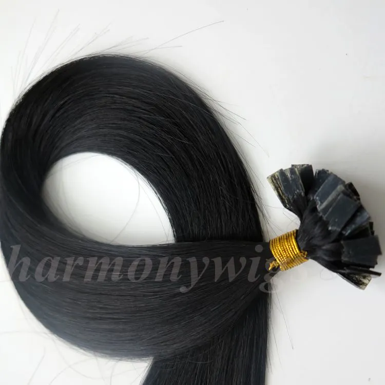 Förbonnad brasiliansk platt spets mänskliga hårförlängningar 50g 50strands 18 20 22 24 tum 1Jet Black Indian Hair Products5473148