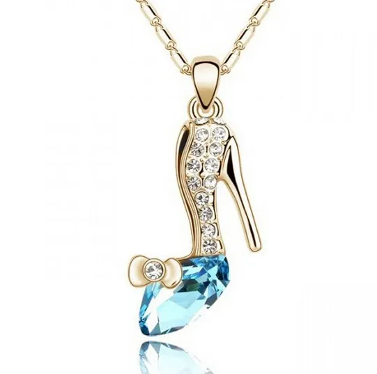 18K guldpläterade smycken Cinderella Crystal Shoes Pendant Österrike Crystal Halsband