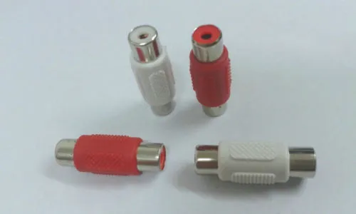 200 pcs RCA AV Vídeo Áudio Fêmea Joiner Acoplador Conector vermelho + branco