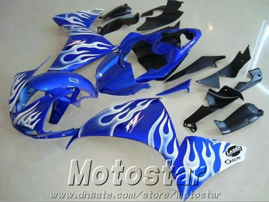 7 free gifts fairing kit for YAMAHA R1 2009-2013 white flames in blue fairings set YZF R1 09 10 11 12 13 HA54