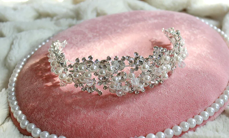 Dazzing Bling Bling Rhinestone Pearl Tiara Crown Bride Bridal Opaska na głowę Wedding Hair Accessories Prezentacja 329h