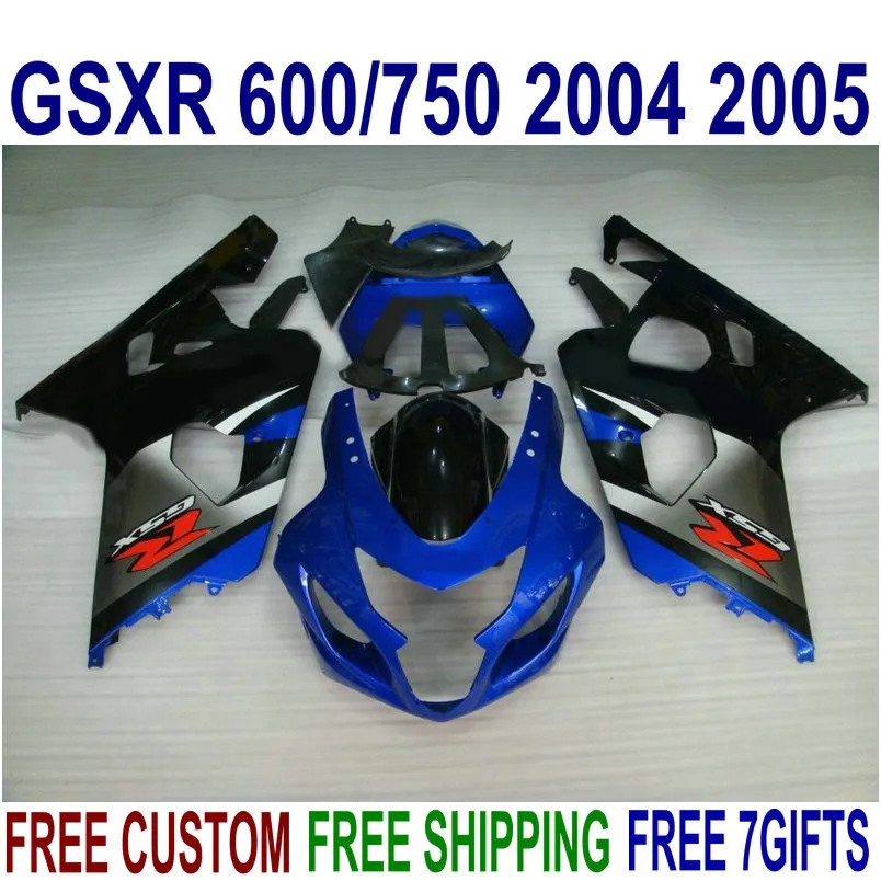 Hot Fairings Set för Suzuki GSXR600 GSXR750 04 05 K4 GSX-R 600/750 2004 2005 Blue Black Silver High Quality Fairing Kit SV75