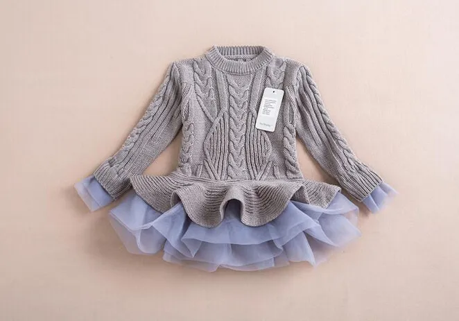 4 couleurs Automne Enfants Filles À Manches Longues Chandail Patch Tutu Organza Robes Fille Princesse Dressy Childs Vêtements Out Porter De Haute Qualité