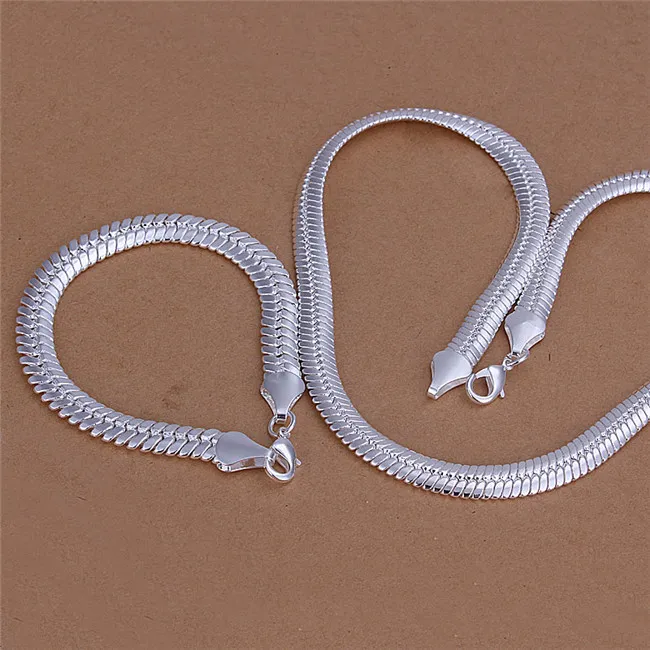 Moda erkek Takı Seti 925 Ayar gümüş kaplama 10 MM yılan zincir kolye bilezik En kaliteli fabrika fiyat ücretsiz kargo