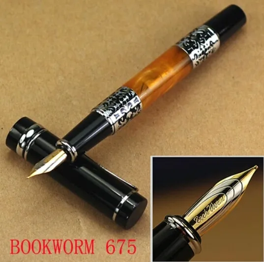 sellBOOKWORM 675 silver flower amber celluloid fountain pen stationery writing ink pen3170572