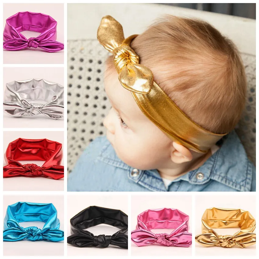 20pcs NEW child bronzing Turban Twist Headband Head Wrap Twisted Knot Baby Metallic Bunny Ears bow elastic headband Vintage FD6538