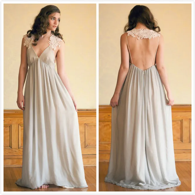 2016 A-Line Deep V-Neck Chiffon Evening Dress Backless Floor Length Prom Gowns Custom Made Formal Occasion Dresses