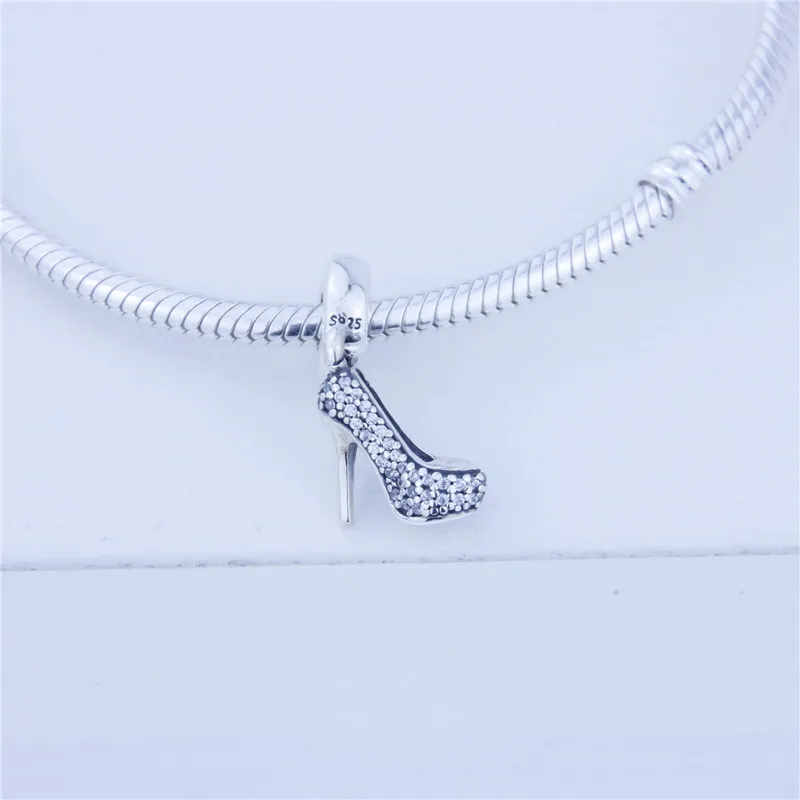 Past voor Pandora Charms Armband 100% 925 sterling zilveren kralen met Zirconia Hoge hakken DIY Bling bling vrouwen sieraden 1 stk/partij