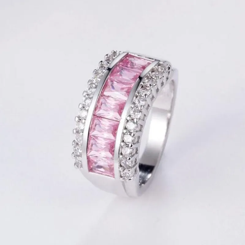 Nova nupcial jóias anéis de casamento Fire Pink Cubic Zirconia 925 Sterling Silver Ring Mix 5 pçs / lote