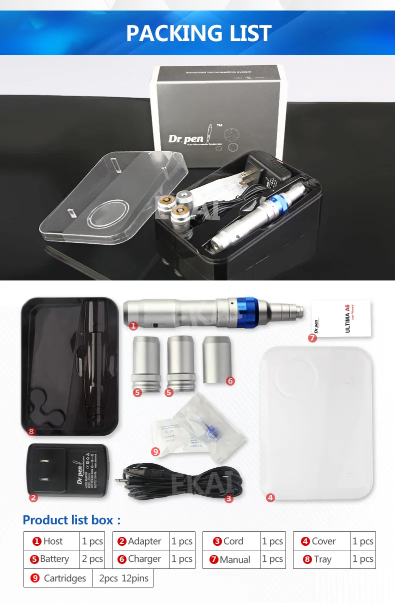 Rechargeable 2 Batteries Dr.pen Ultima A6 Skin Care Electric Micro Needle Derma Stamp Derma Pen with needle cartridge