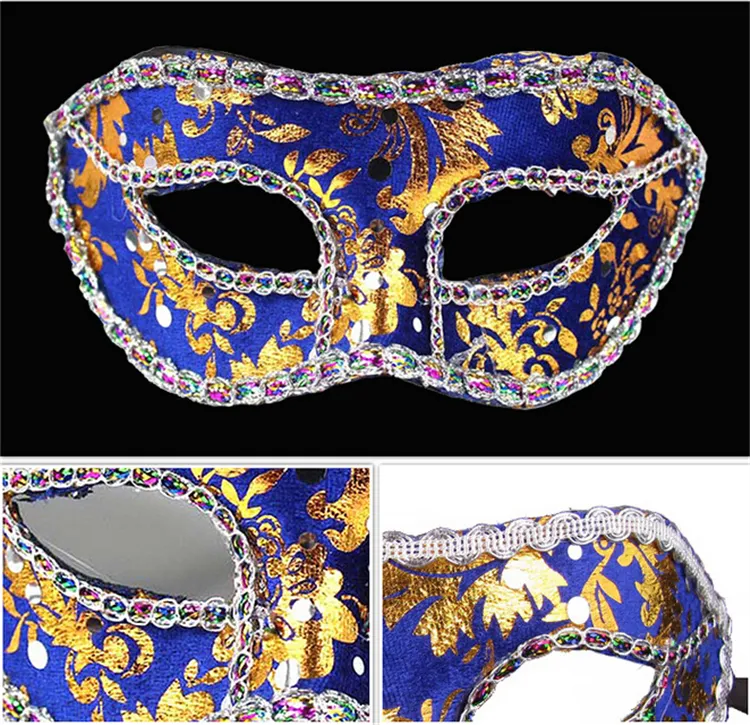 DHL Gratis Frakt Halv Ansiktsmask Halloween Masquerade Mask Man, Venedig, Italien, Flathead Lace Bright Cloth Masks, Party Masks