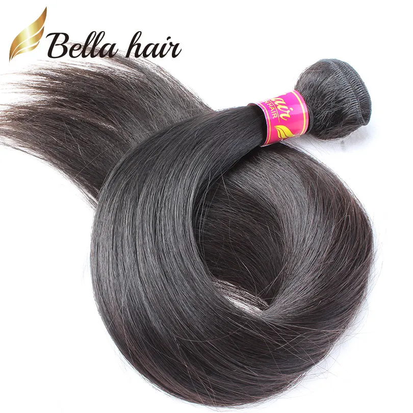 8a 10 34 100 glattes Haar webt mongolisches reines Haar 2 Stück Remy Human Hairextensions natürliche Farbe Bellahair