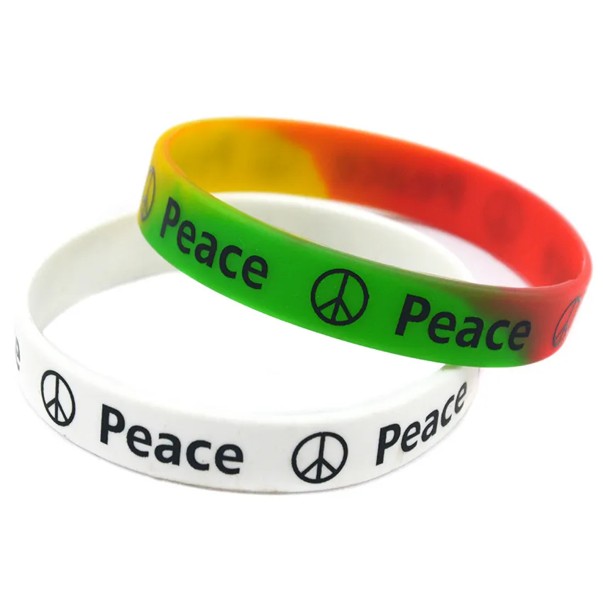 100 pezzi Bracciale in gomma siliconica della pace Logo stampato regalo di attività di fondazione di beneficenza Taglia adulti i