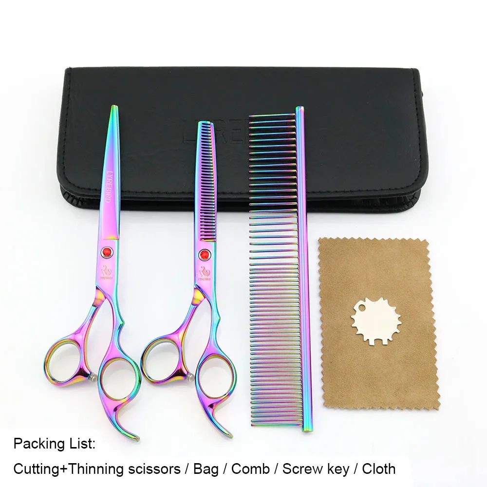 Hair scissors 7 INCH Cutting scissors 6.5 INCH Thinning shears LYREBIRD Rainbow Dog Grooming scissors NEW