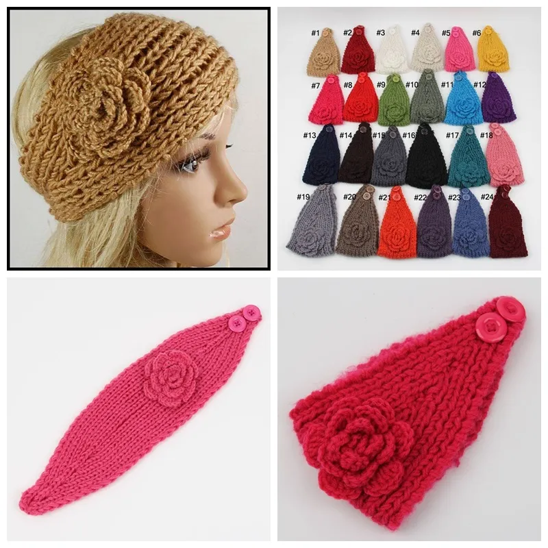 Kobiety Szydełka Pałąk Dzianina Hairband Kwiat Winter Ear Warmer Headwrap Crochet Kwiat Ear Warmer Włosy Akcesoria Do Włosów Darmowa Wysyłka