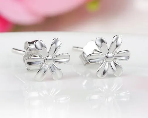 925 Sterling Silver Stud Brincos Moda Jóias Pouco Selvagem Crisântemo Flor Simples Brinco para As Mulheres Meninas de Alta Qualidade