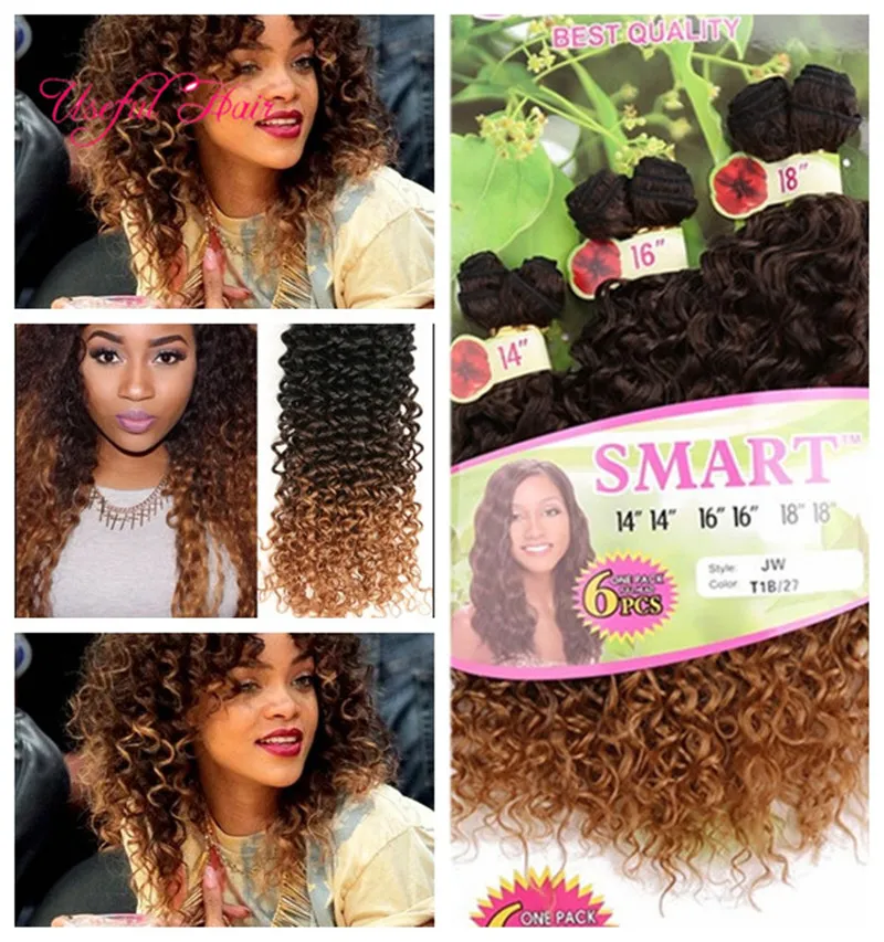 Synthetische haarextensies Smart Quality Ombre Color Inslag 6 stks / pakketten Jerry Curl Haak Hair Extensions Haak Vlechten Haar Weefsels