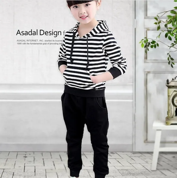 ビッグガールズset springautumn boysgirls suits striped colitings sets children sports suits hoodie tops t sharts jacket with hat5086648