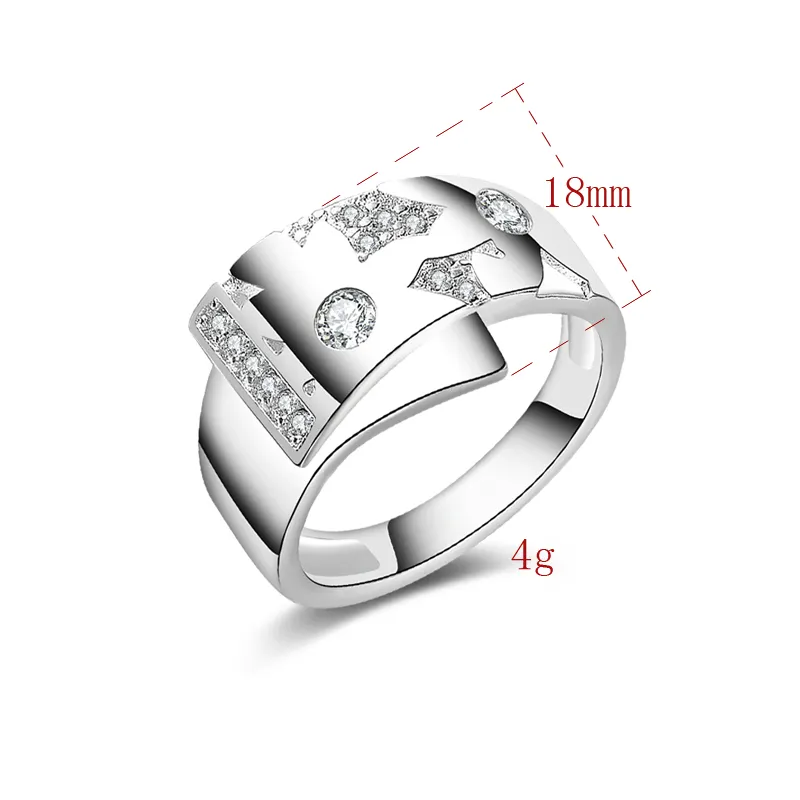 Gratis frakt Ny 925 Sterling Silver Fashion Jewelry Hollow Pattern Czech Drill Ring Hot Sell Girl Gift 1486