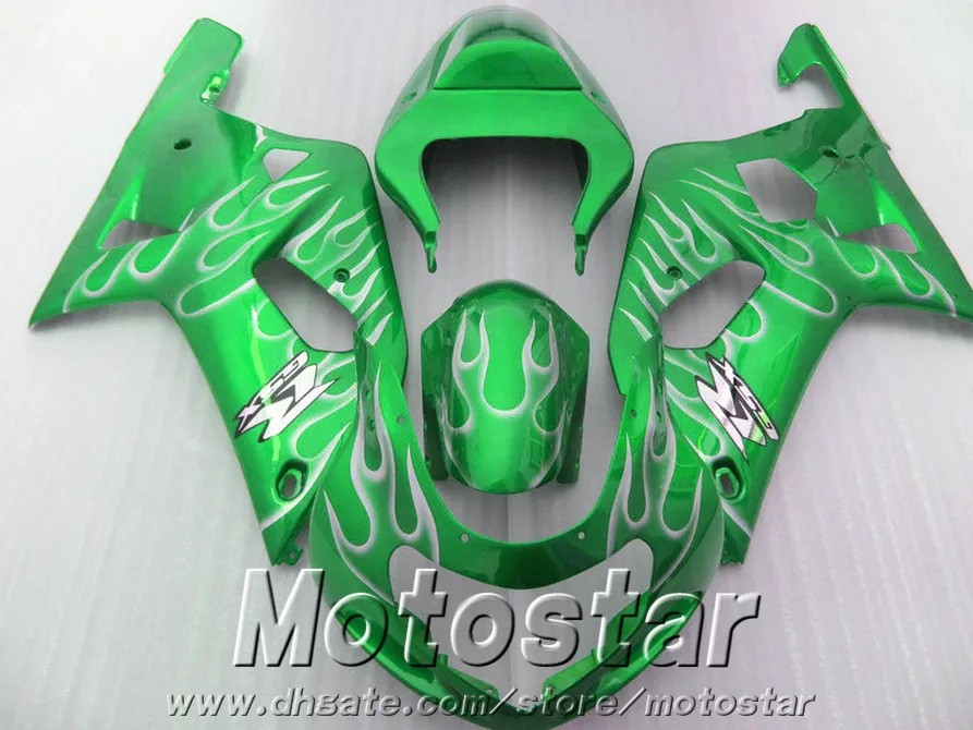 Juego de carenados de motocicleta ABS para SUZUKI GSX-R600 GSX-R750 2001-2003 K1 llamas blancas en kit de carenado verde GSXR600/750 01 02 03 SK16