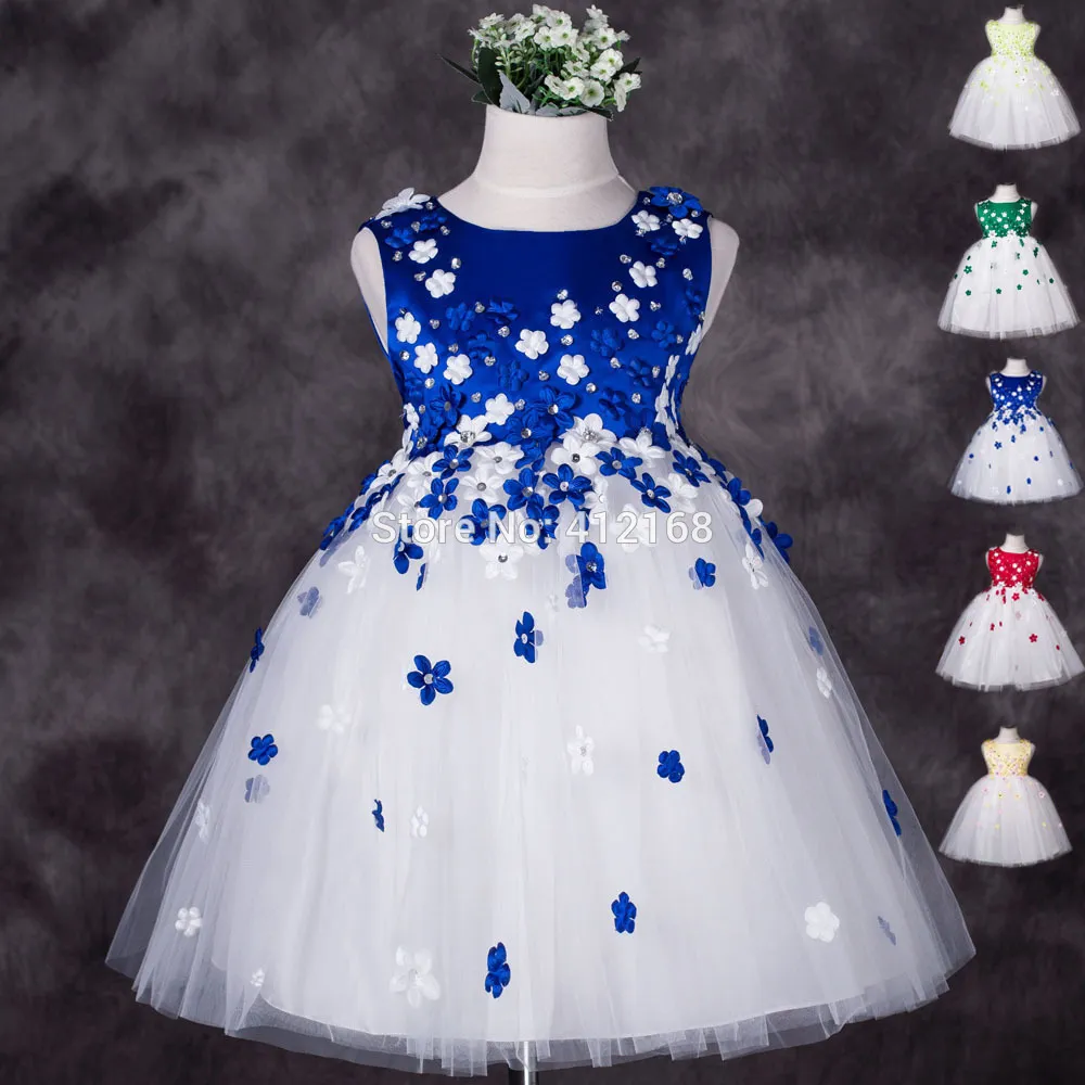 Hochwertige Blumenmädchenkleider, Prinzessinnen-Festzug-Kleider für Kinder, Tüll, bodenlang, Kommunion, Hochzeit, Partykleid