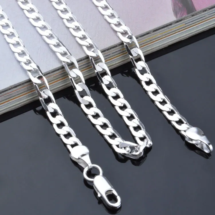 Topkwaliteit 4mm 925 Sterling Zilveren Ketting Curb Chain Figaro Ketting Kettingen Twee Stijl Link Italië 16-24 Inch