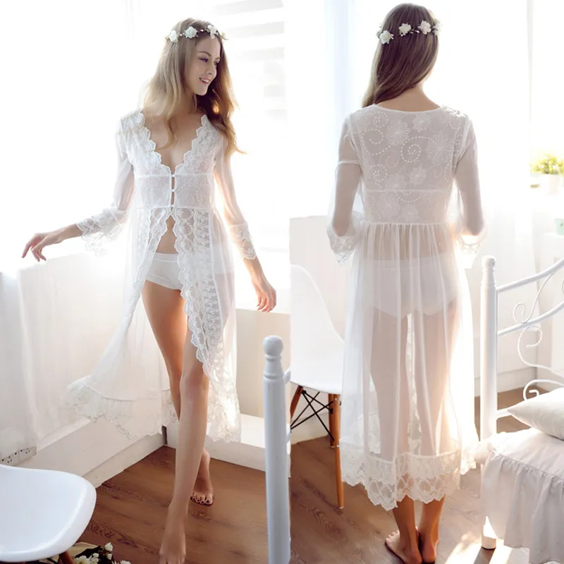 2017 Sexy Spitze Weiß Hochzeit Robe Dessous Träume Braut Nachtwäsche Nachthemd Chemise De Nuit Mariage Kostenloser Versand