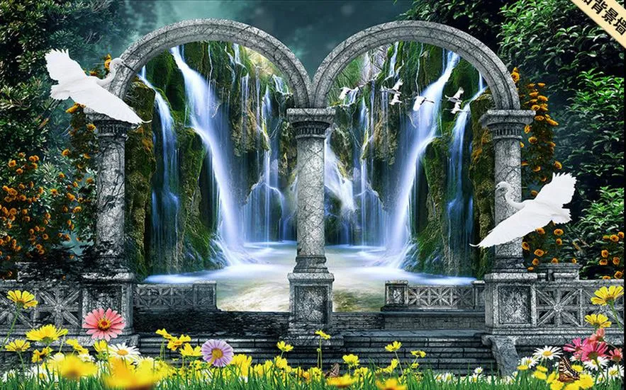 Fantasy Garden Oil Painting Wall Background Modern Wallpaper för vardagsrum