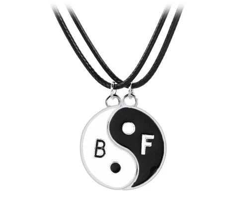 Meilleurs amis Yinyang pendentif collier ensemble argent plaqué note de musique colliers idée cadeau bijoux uniques colliers ras de cou