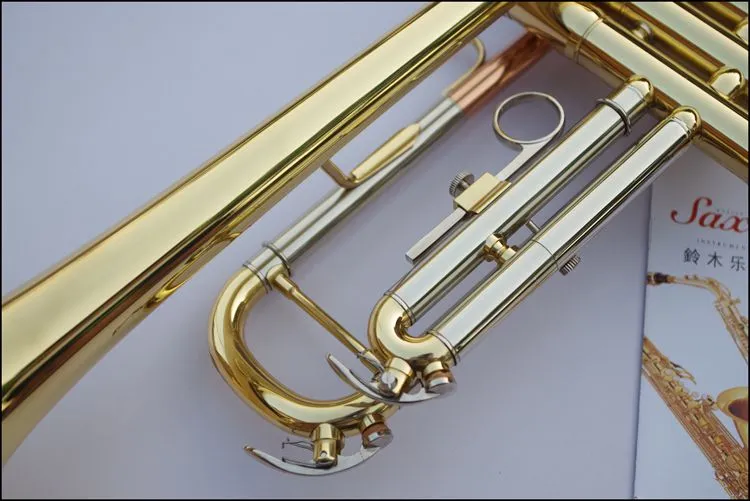 Hög nivå Märke Suzuki B Flat Trumpet TR-600 Guld- och silverpläterade mässingsmusikinstrument med fallmunstycke